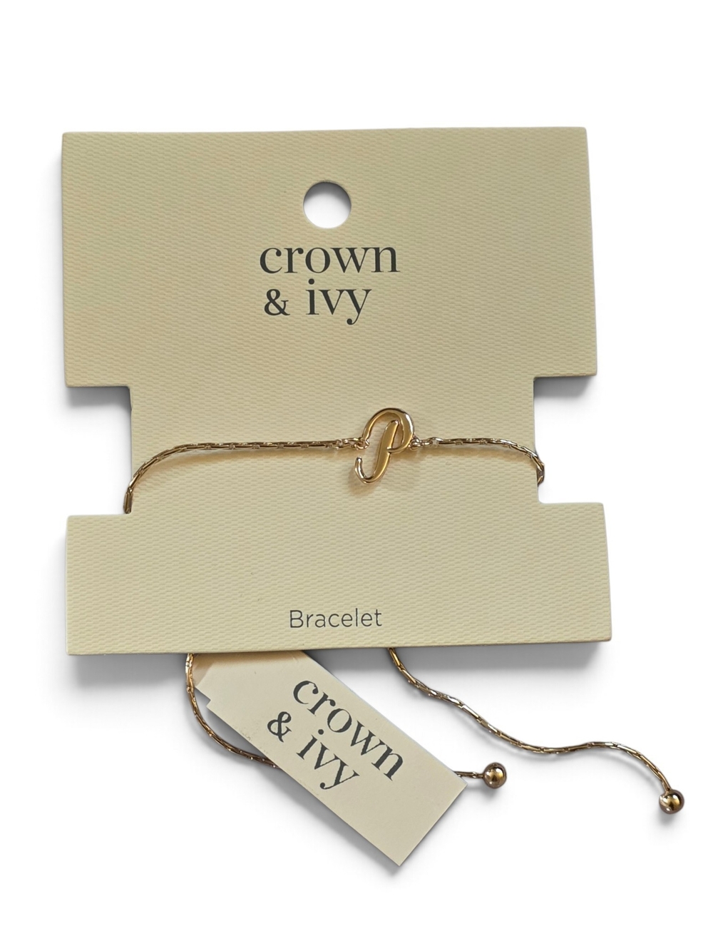 NEW Crown & Ivy Gold Initial P Bracelet O/S